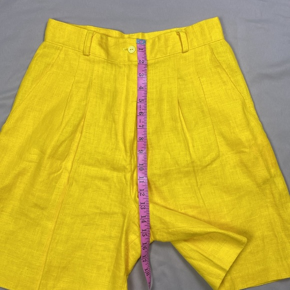 100 % Linen Pleat-Front Shorts Lemon Yellow • Coastal Resort Wear Sz 12 - Picture 3 of 10